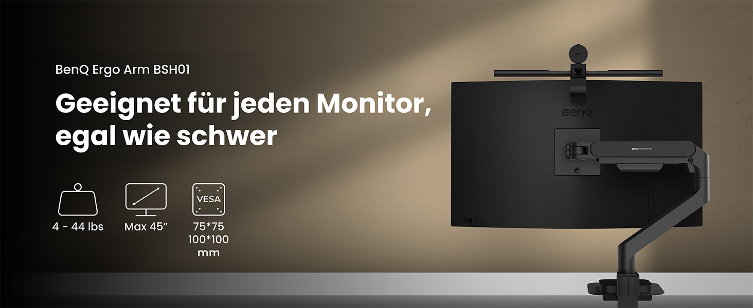 Кріплення для монітора BenQ BSH01 Ergo – чорний, газ-амортизатор, 45