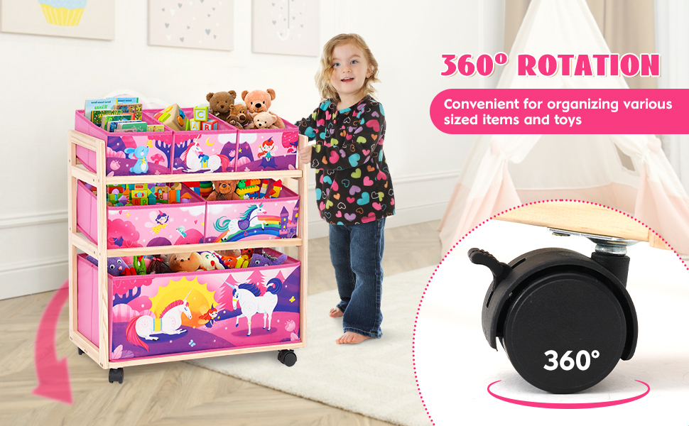 Органайзер для іграшок HOMCENT з колесами та 6 контейнерами великої місткості для дитячої кімнати, дівчачої кімнати