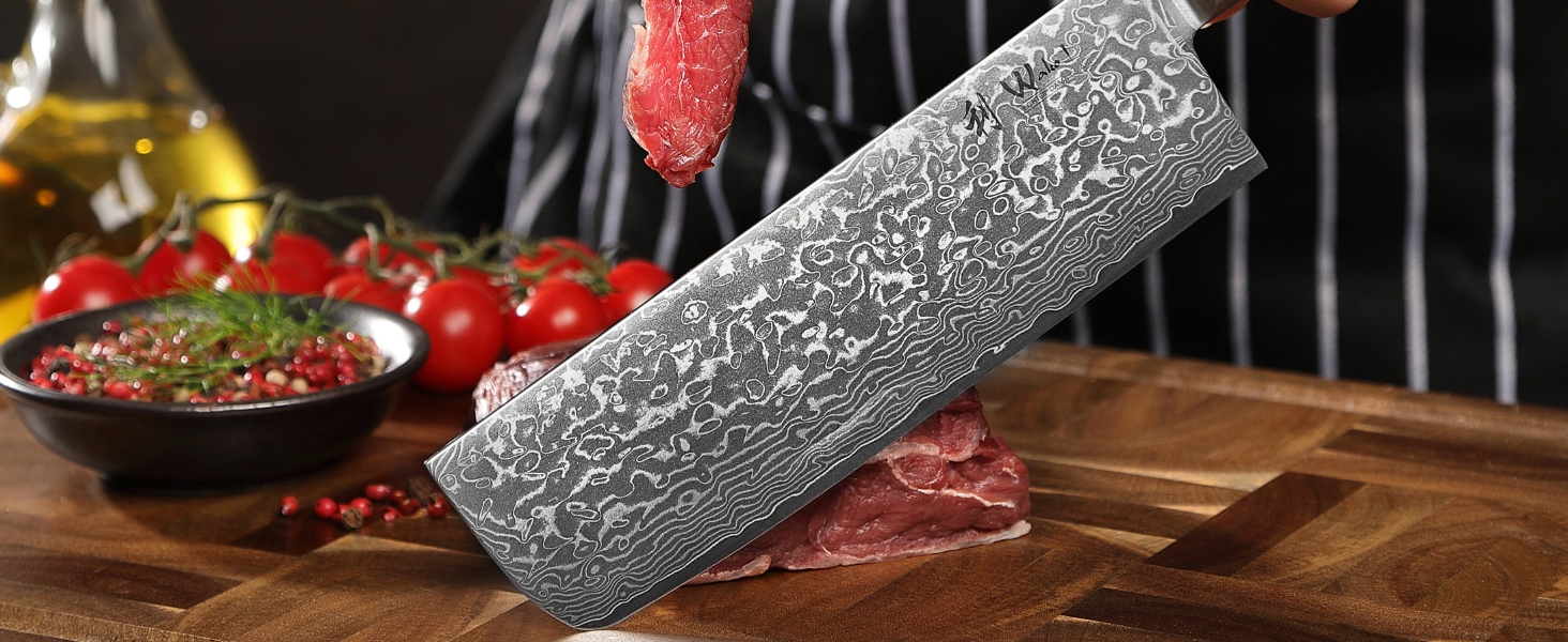 Японський ніж Wakoli EDIB Pro Nakiri з дамаської сталі (серцевина VG10), 18 см - гострий, точний та ергономічний. Ніж з ручкою з паккавуду в подарунковій коробці - для овочів та зелені, срібний.