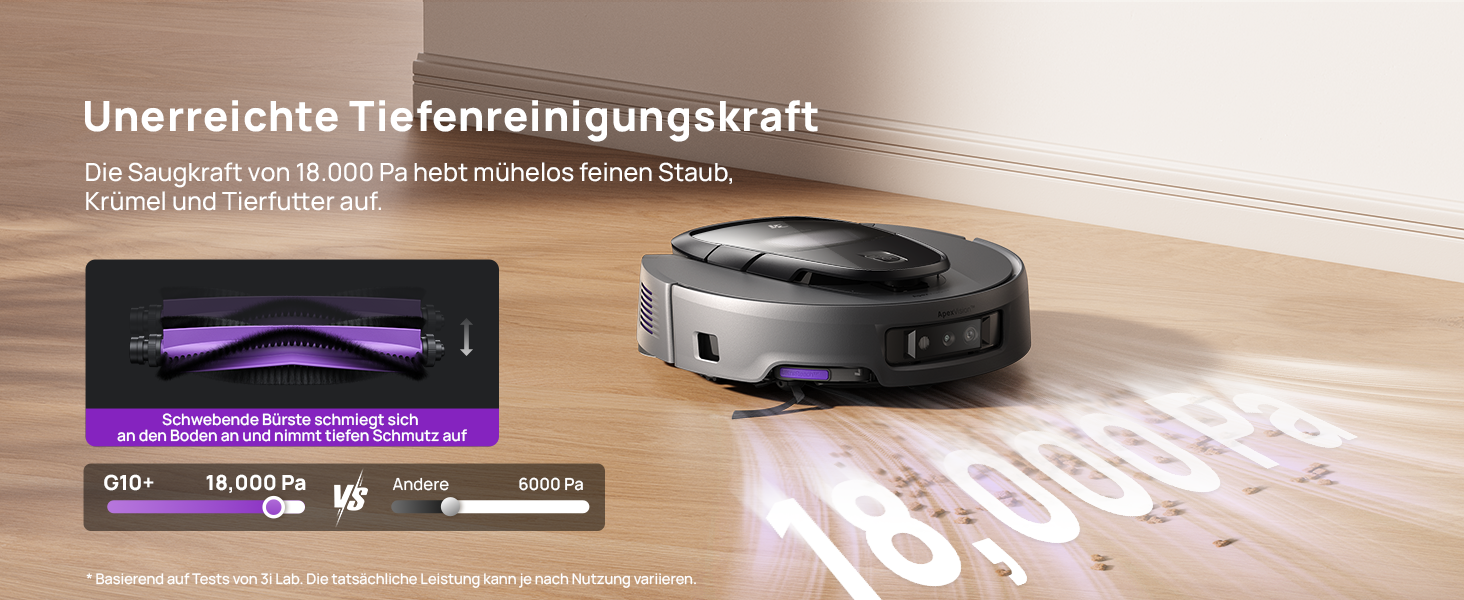 Робот-пилосос 3i G10+ з функцією миття підлоги, автоматичним компакттором сміття, потужністю всмоктування 18000 Па, вбудованою бічною щіткою та миючим мопом, інтелектуальною навігацією та уникненням перешкод за допомогою ШІ