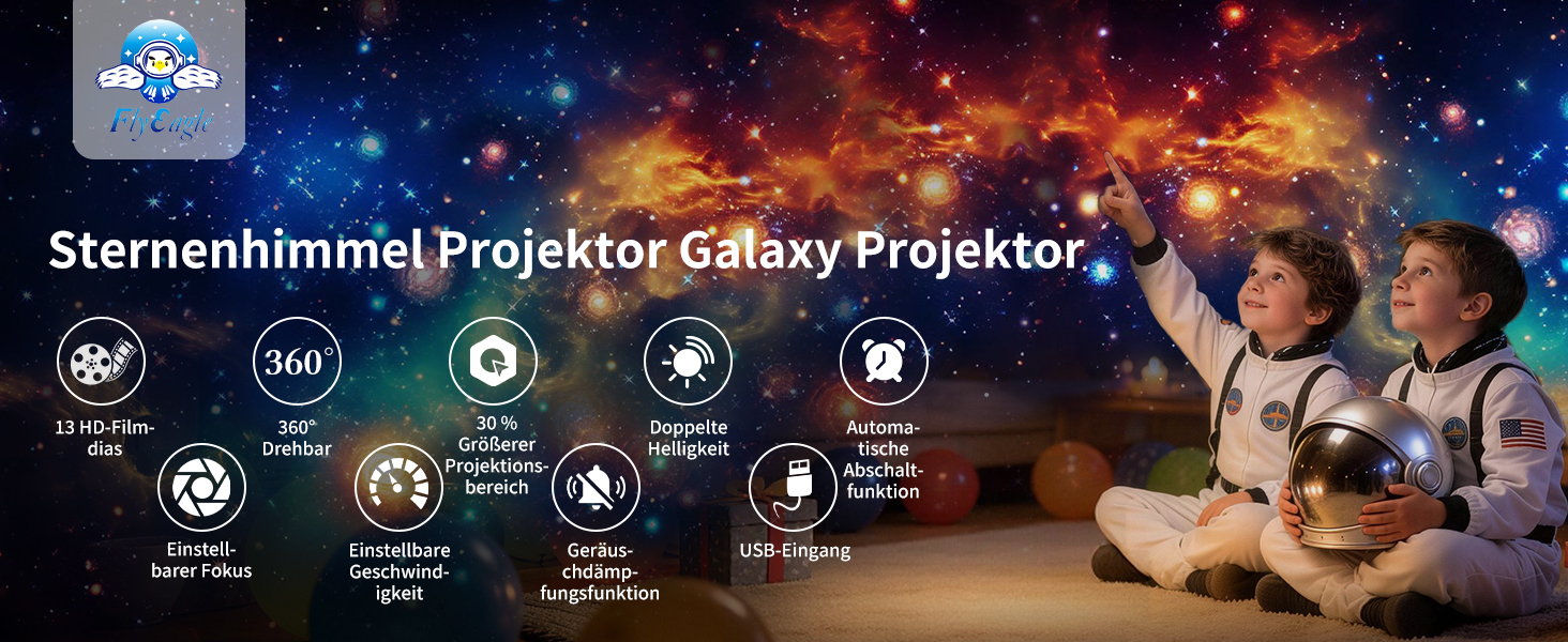Проектор зоряного неба FlyEagle Galaxy — нічник-проектор зірок на стелю, білий