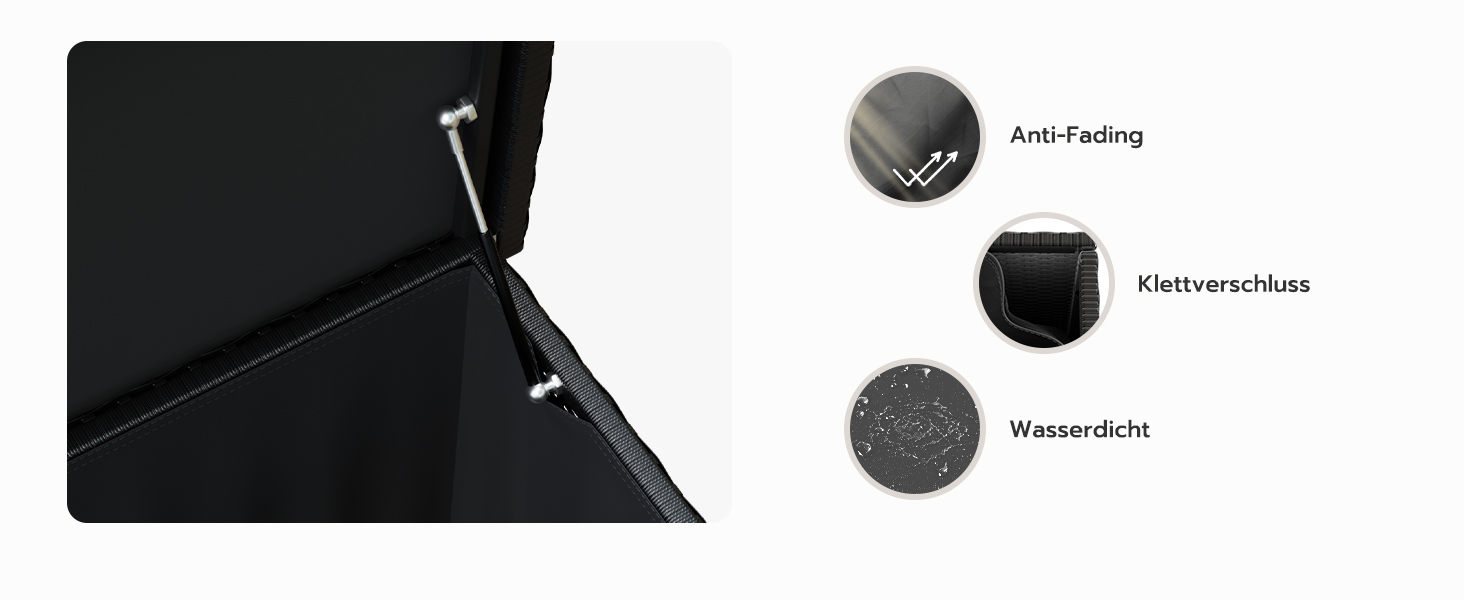 Водонепроникний садовий ящик Amopatio Gartenbox 480л з поліротангу, металевий ящик для подушок на колесах з газліфтом для саду та балкону (чорний)