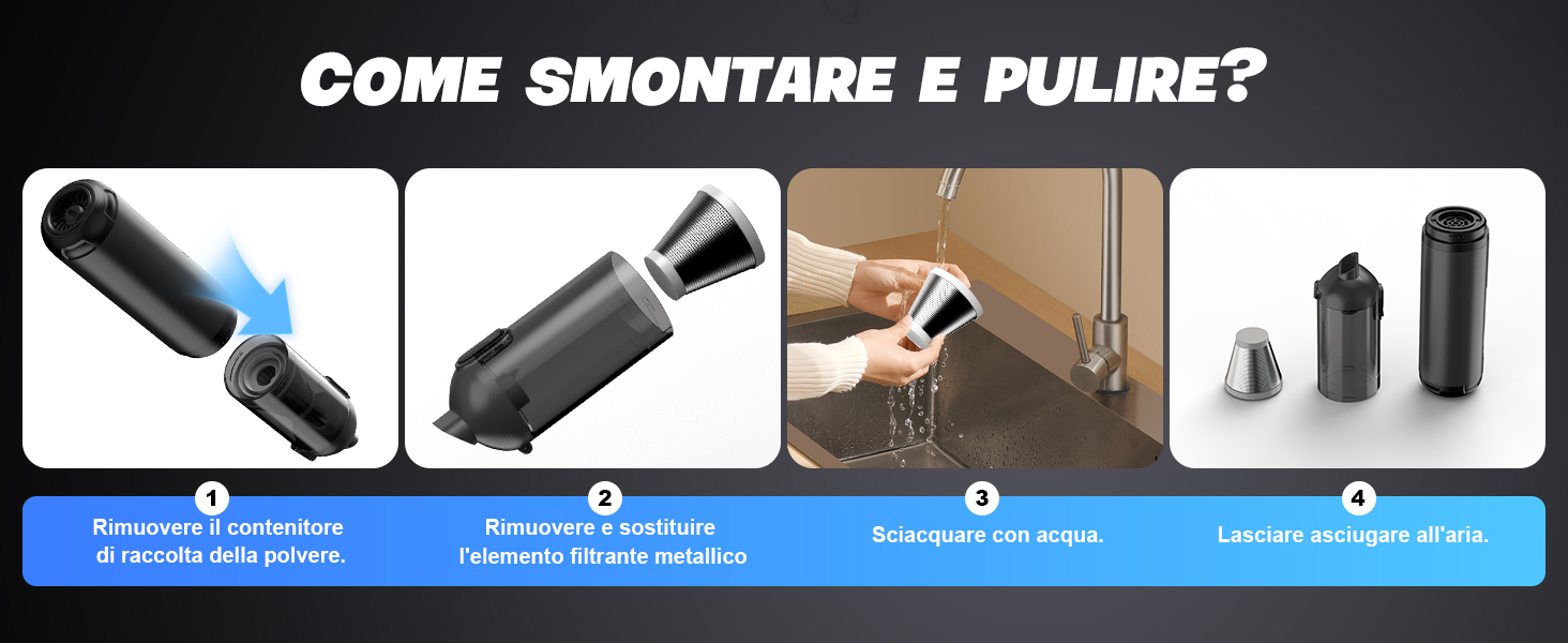 Акумуляторний ручний пилосос для авто та дому 4-в-1, безщітковий мотор 26000Па, 3 режими потужності, з підсвіткою (Сірий)