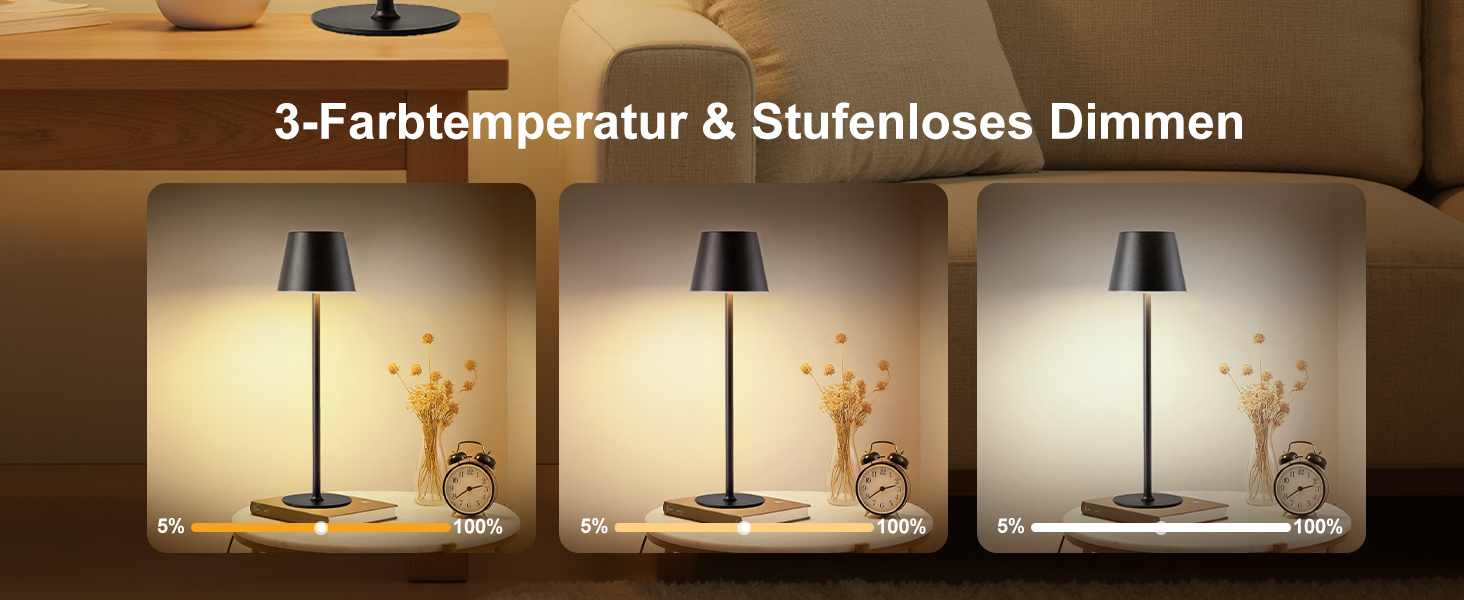 LED настільна лампа Bonsery (2 шт.) з акумулятором 5200mAh, регульована яскравість, 3 кольори світла, металева, вологостійка, 2 висоти (24/37,5 см), для дому, бару, кемпінгу, чорна