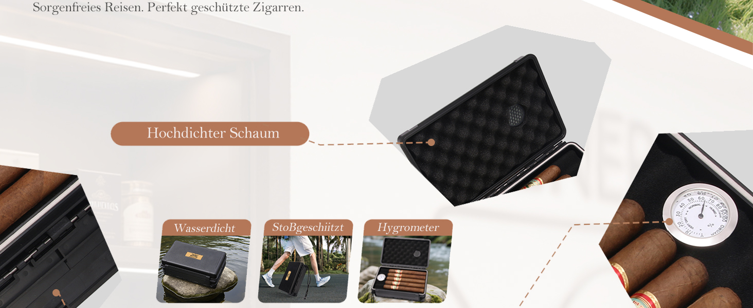 Портативний вологозберегаючий футляр для сигар на 5 сигар (50RG) з ножем, підставкою, гігрометром та зволожувачем, подарунковий набір для поціновувачів сигар (Чорний)