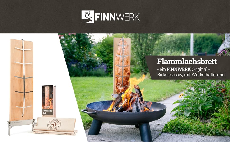 Дошка FINNWERK для приготування лосося на вогні з тримачем із нержавіючої сталі, масивна береза, ідеальна для грилю та копчення, регульований кут