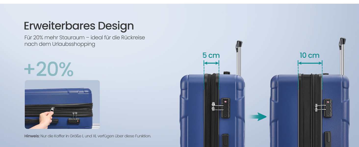 Валіза для подорожей SONGMICS XL 65 см, розширена, жорсткий корпус ABS, TSA-замок, 4 подвійних колеса, Hafenblau (RP002C101)