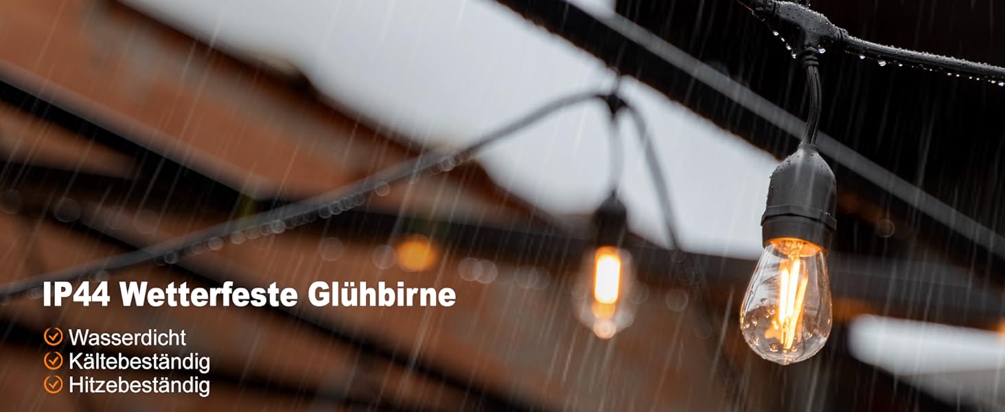 BRIMAX LED гірлянда для вулиці, 30 метрів, AC220-240V, IP44, 46+4 лампочки G40 E12 1W, 2200K тепле біле світло, розширювана, для кемпінгу, ярмарку, саду, вечірки