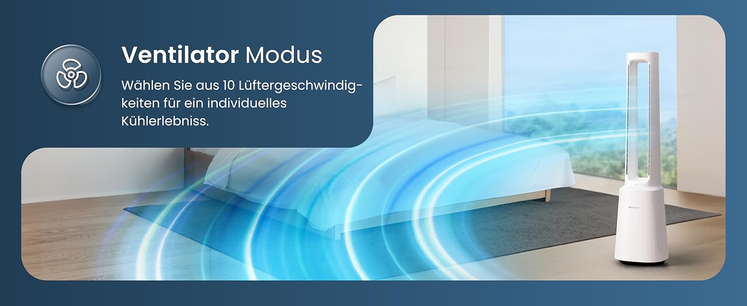 Вентилятор Pro Breeze OmniAir з очищувачем повітря, 105 см, осциляція 75°, пульт ДУ, HEPA 13, LED дисплей, 10 швидкостей, тихий, 5 режимів, Smart App