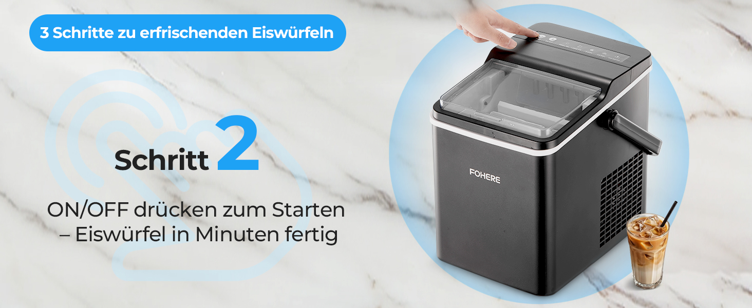 Льодогенератор Fohere портативний з ручкою, 14 кг/24 год, кулі 9 шт за 5 хв, 2 розміри, самоочищення, для дому, кухні, офісу, кемпінгу, вечірок