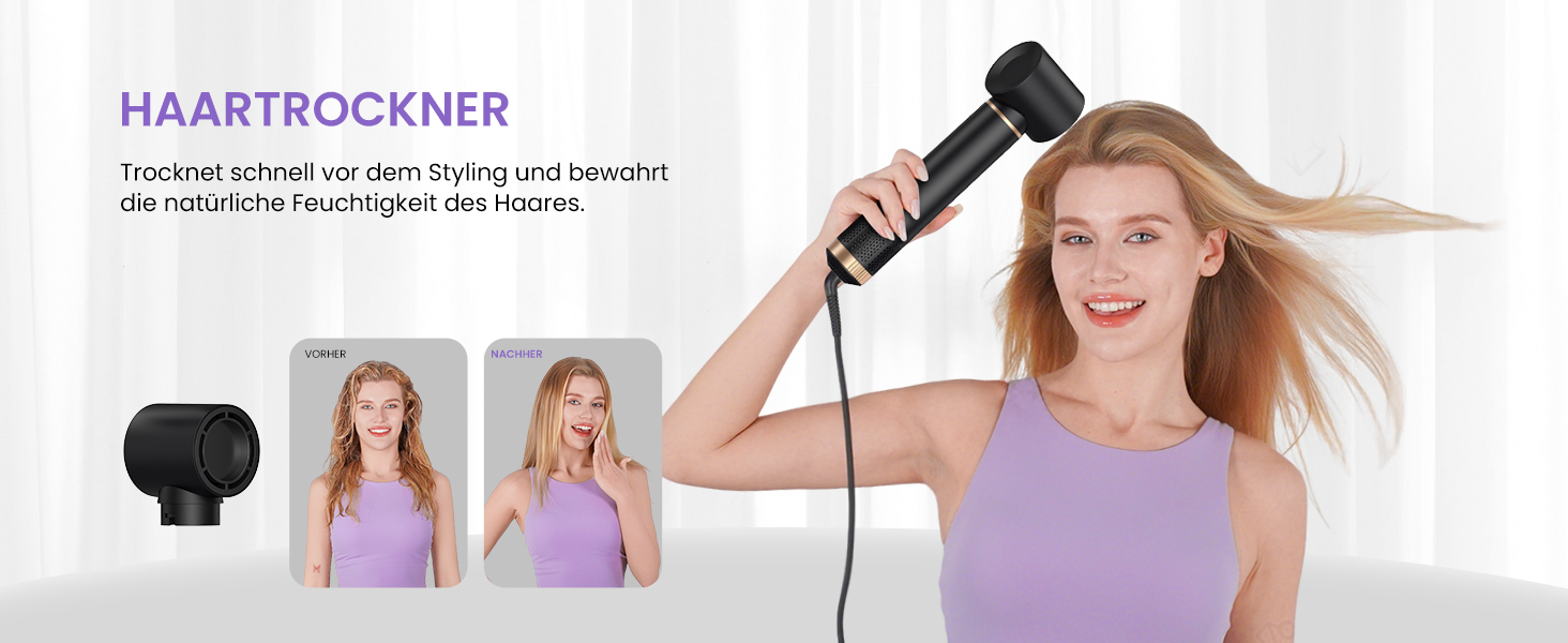 Mogawave Airstyler 5-в-1 Pro 1000W: Фен-щітка, стайлер для волосся з іонізацією (чорний)