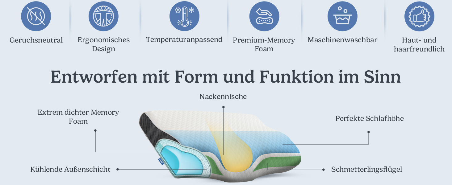 Ортопедична подушка з ефектом пам'яті Derila Memory Foam для шиї та голови, для сну на боці, розмір King Size (60 x 35 см)