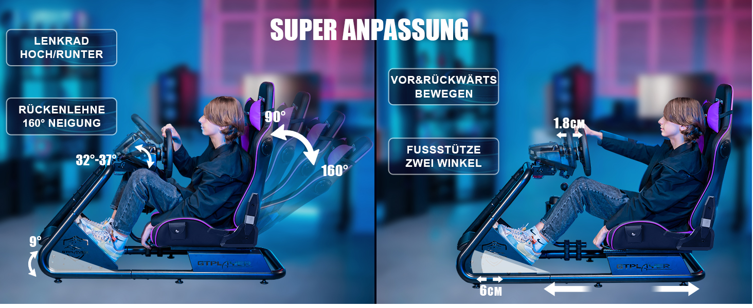 GTPLAYER Симулятор кокпіт для гонок, стійка для керма та педалей з динаміками (Ліловий)