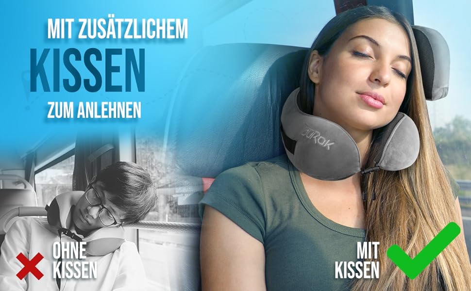 Подушка для подорожей Nackenkissen Flugzeug з піни Memory Foam – для літака, авто, з додатковою підтримкою голови, сіра