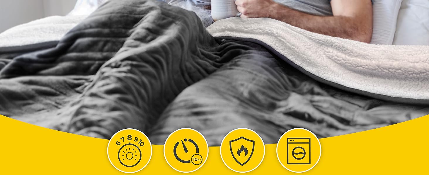 Електрична ковдра Cosi Home 180x130 см з таймером, захистом від перегріву та 10 рівнями нагріву - Кремовий колір