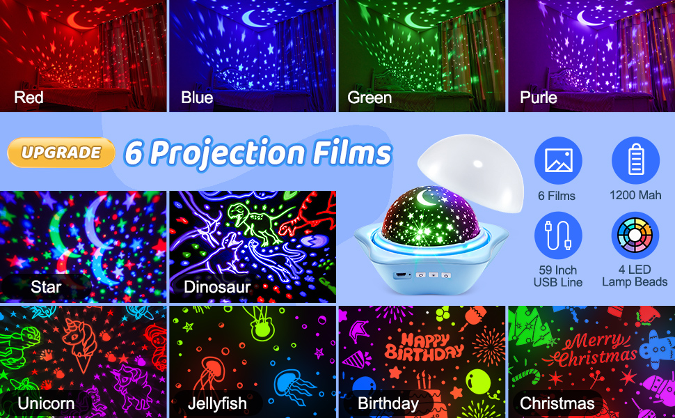 Світлодіодний проектор для зоряного неба для дітей, нічник дитяча приліжкова лампа, що обертається на 360 Світлодіодний світильник з регульованою яскравістю, нічник