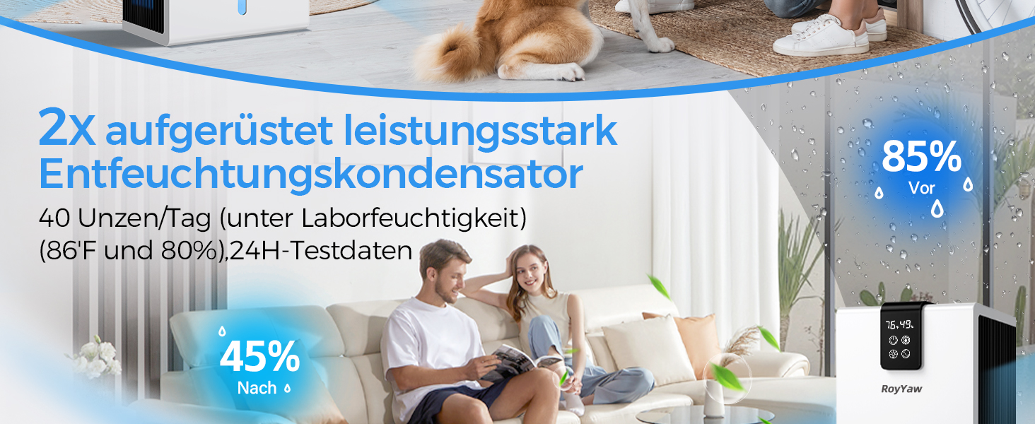Електричний осушувач повітря, тихий, 2700 мл, LED дисплей, автоматичне відтавання, режим сну, проти вологи та плісняви, для спальні/ванної кімнати, білий