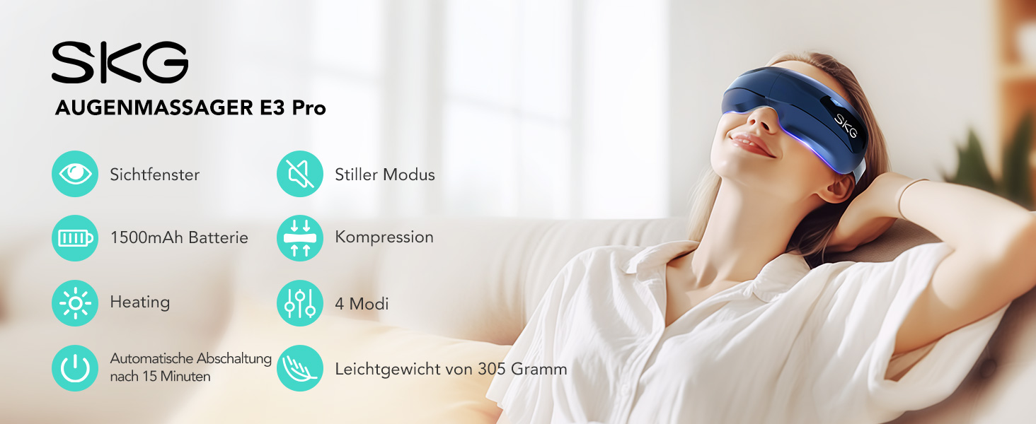 Масажер для очей SKG E3 PRO з підігрівом, вібрацією та Bluetooth, маска для очей від темних кіл та сухості, покращує сон, подарунок для всієї родини