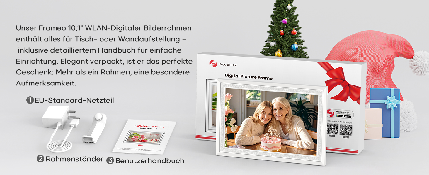 Frameo: Цифровий фоторамка 10.1 дюйма, HD 1280*800 IPS, сенсорний екран, 32GB, автоповорот, Frameo App