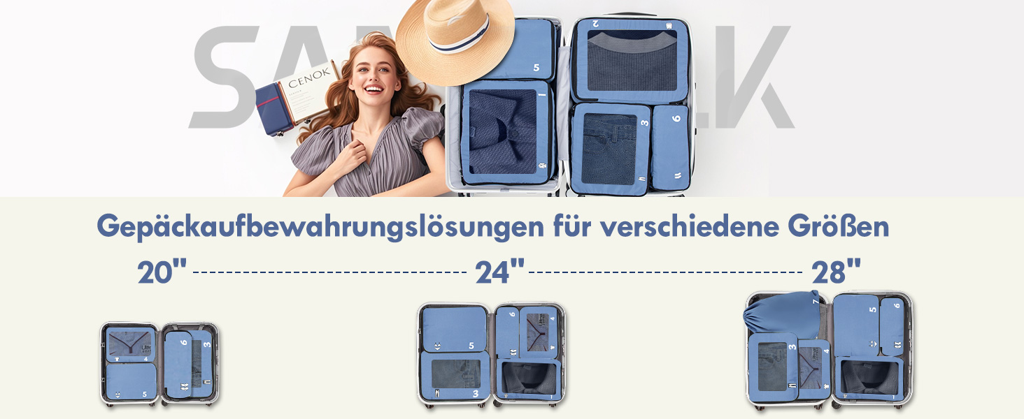 Набір органайзерів для валізи та рюкзака Packing Cubes, 8 предметів, синій — дорожній набір для пакування речей