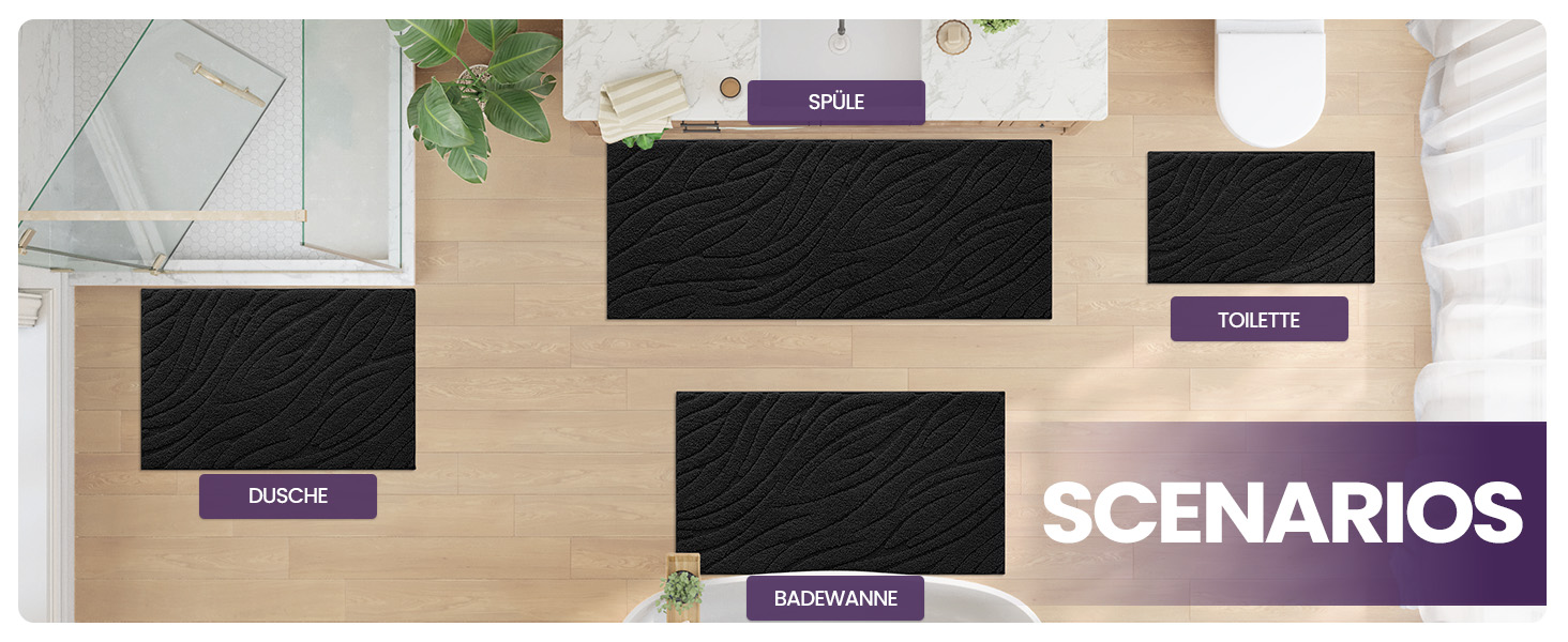 Килимок для ванної кімнати DEXI, чорний, 61 x 92 см, машинне прання, антиковзаюча поверхня