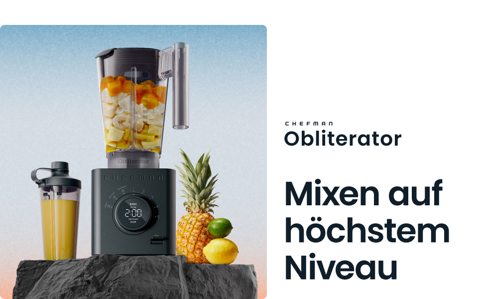 Блендер стаціонарний Chefman Obliterator 1.2л, 1380W, для смузі, льоду, горіхів, з нержавіючою сталлю, функція Auto Blend, пляшка 600мл - Midnight