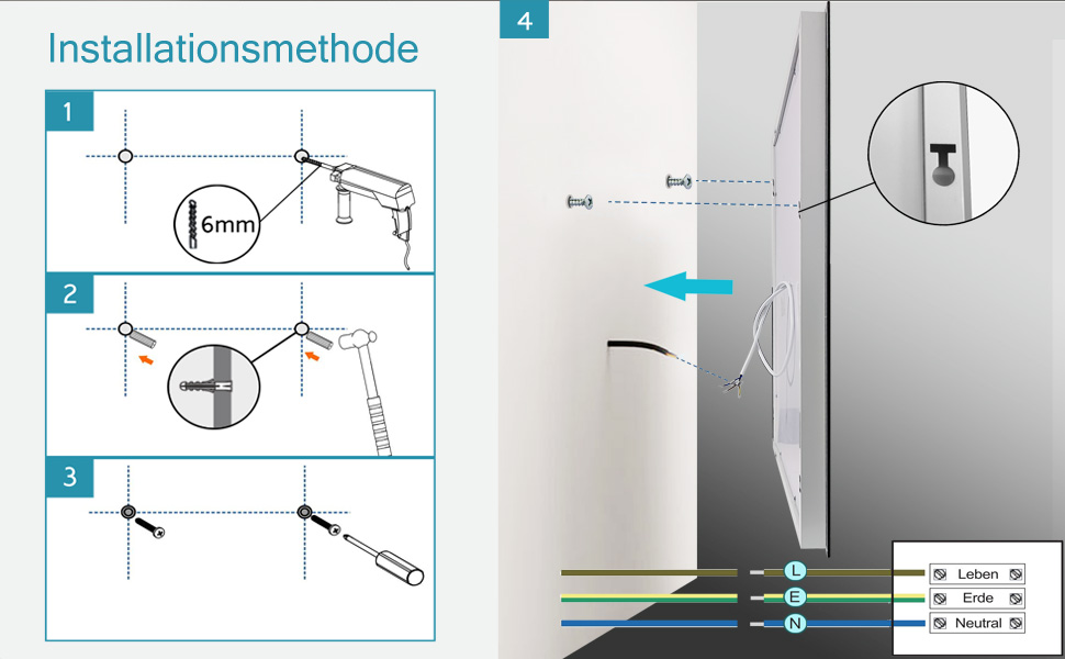 Дзеркало для ванної кімнати MIQU LED 60x50 см з підсвічуванням, тепле/холодне світло, диммування, антизапар, сенсорне управління, прямокутне