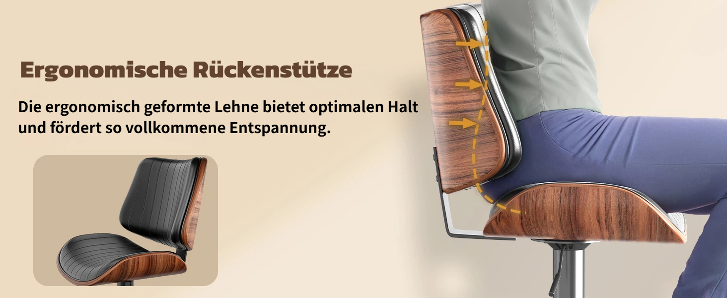 Набір з 2 барних стільців GIKPAL з дерев'яною спинкою та шкіряним сидінням, обертаються, чорний