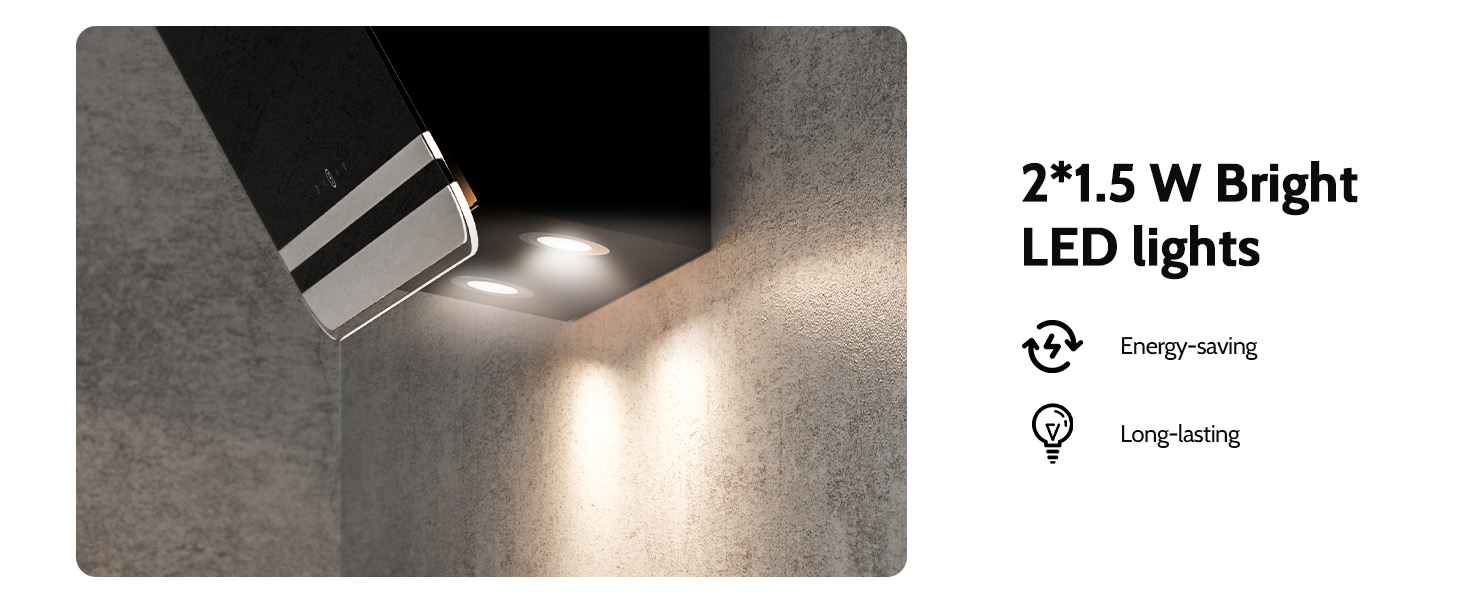 Витяжка для кухні FIREGAS 60 см — похила настінна витяжка з LED-підсвіткою, 3 рівня швидкості, режим відведення та рециркуляції (з вугільним фільтром), сенсорне керування Touch Control