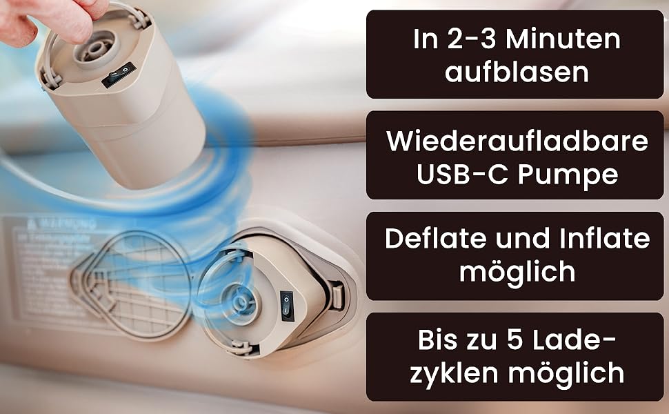 Надувне ліжко для 2 осіб - самонадувна повітряна матрац | Преміум гостьове ліжко без кабелю живлення - вбудований USB-C насос | Надувне ліжко - виберіть розмір зараз! (Бежевий, двоспальне)