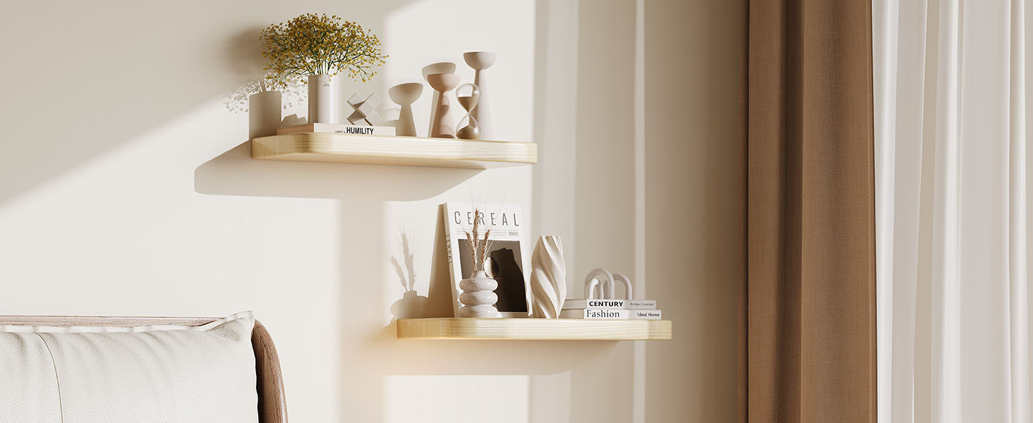 Плаваючі полиці Wandregal з дерева, набір 2 шт., коричневі - настінні полиці без кріплень для вітальні, спальні, кухні, для книг та декору