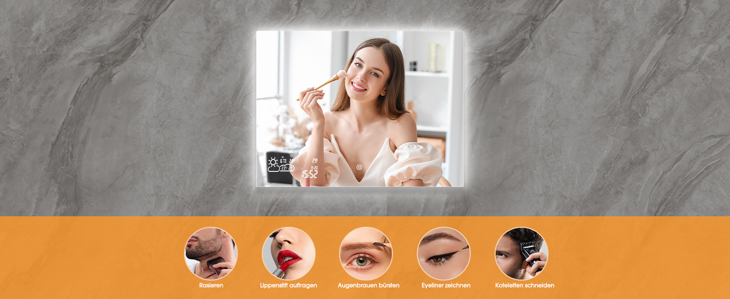 Дзеркало для ванної кімнати LED Byecold з підсвічуванням, 60x80 см, з Wi-Fi, погода та дата, сенсорне управління