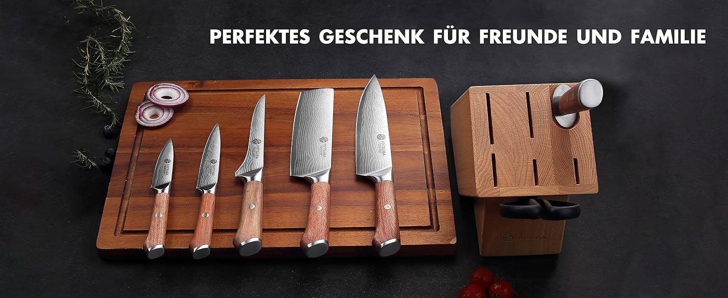 Набір кухонних ножів YOTSUBA 8 предметів з дерев'яним блоком, точилка, ножиці, кухонні ножі з нержавіючої сталі