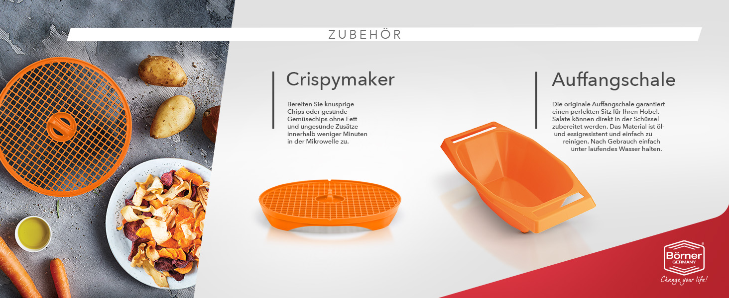 Набір Börner Gemüsehobel V3: V-овочерізалка для 5 видів нарізки, з нержавіючою сталею, з тримачем для фруктів, оранжевого кольору