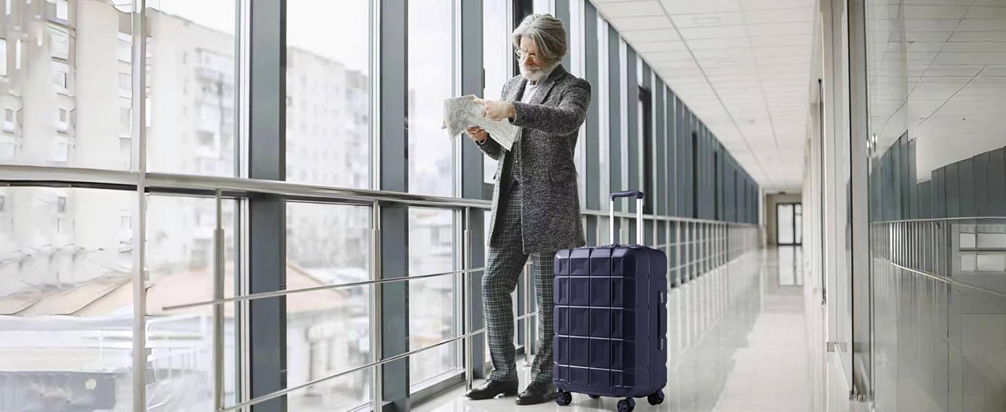 KONO Набір валіз 4 в 1: велика, середня, маленька та beauty case. Сучасний дизайн, ABS пластик, TSA замок, 4 колеса, темно-синій колір.