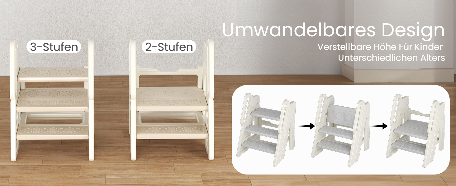 Триттлер Hoopyosms для дітей, 2/3-рівневий, регульована висота, складна конструкція, з поручнями, антиковзаюча поверхня, для ванної та кухні, сірий