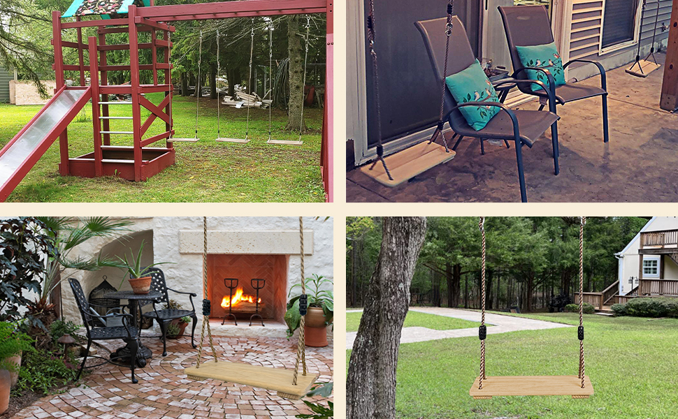 Шовковий крісло-гойдалка KINSPORY з регульованим канатом, для дому та саду, до 130 кг, світло-коричневий