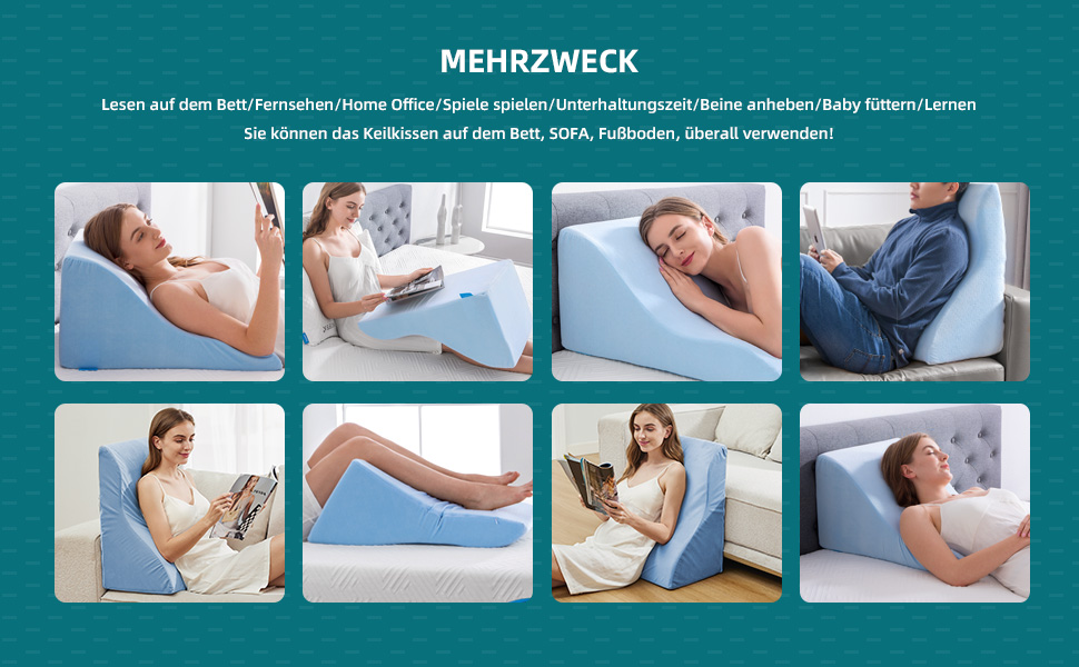Подушка для читання в ліжко та диван - подушка-клинок з піною з пам'яті - ергономічна спинка та подушка для голови - ідеальна підтримка спини під час відпочинку, ігор, читання або перегляду телевізора - широка (стандартна ширина 82 см, блакитна)