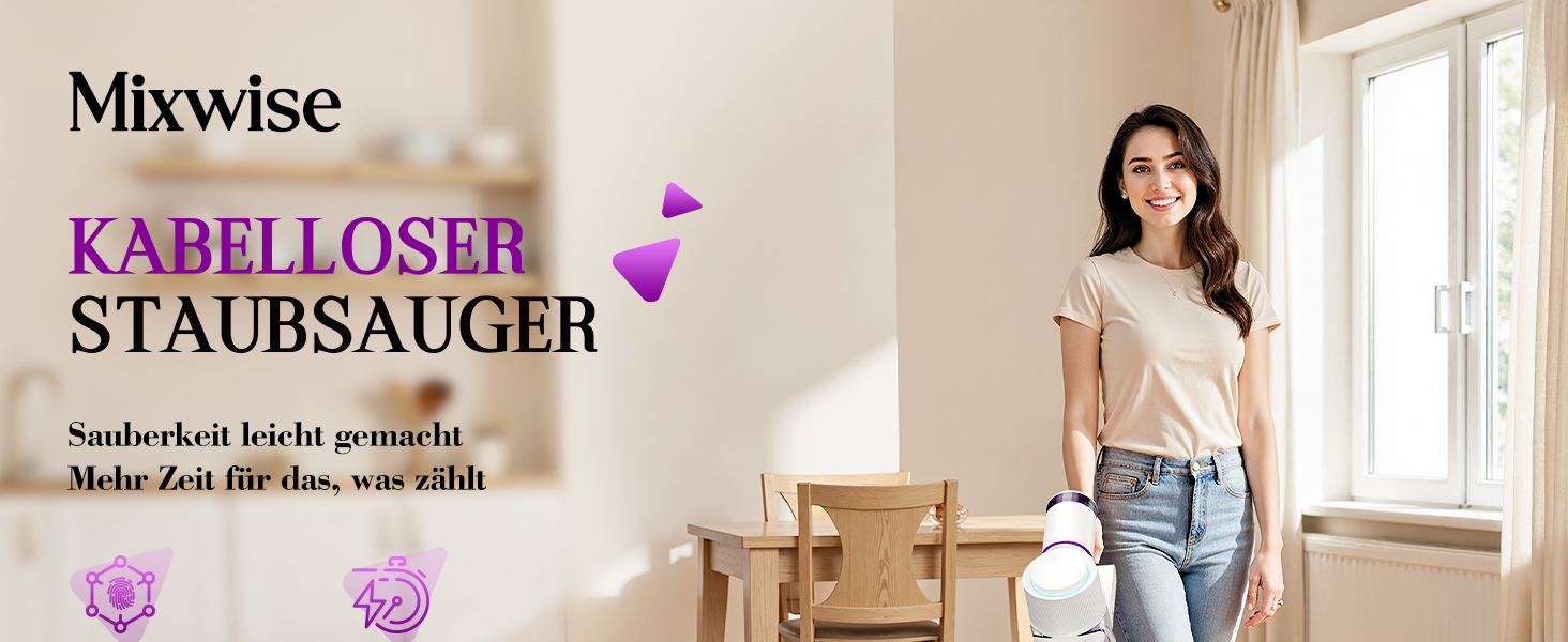 Бездротовий акумуляторний пилосос 45000 Па, 60 хв, 1,75 кг, 6-в-1 з сенсорним екраном, LED-підсвіткою, антизаплутувальною щіткою та зарядною станцією, 7-шарова фільтрація для шерсті тварин, килимів, твердих поверхонь, авто, білий з фіолетовим