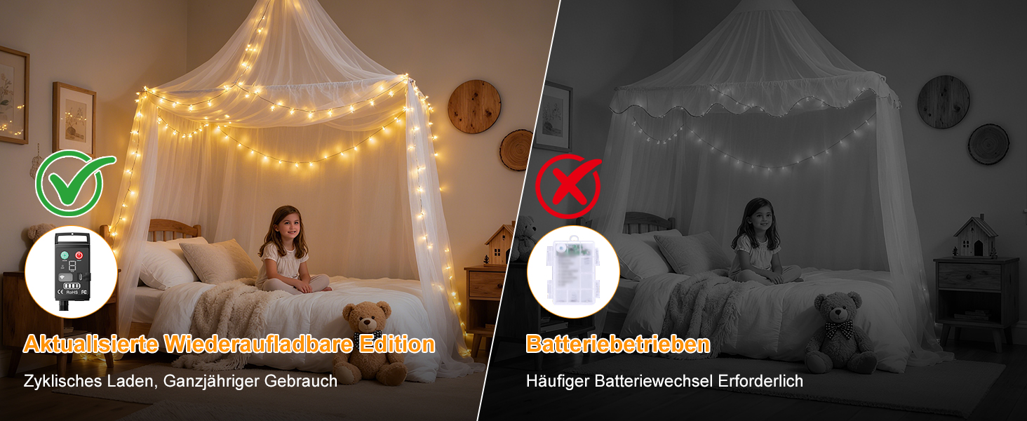 Світлодіодна гірлянда Kinamy для вулиці на батарейках, 20м (2x10м), 100 LED, акумулятор 3600mAh, перезарядна
