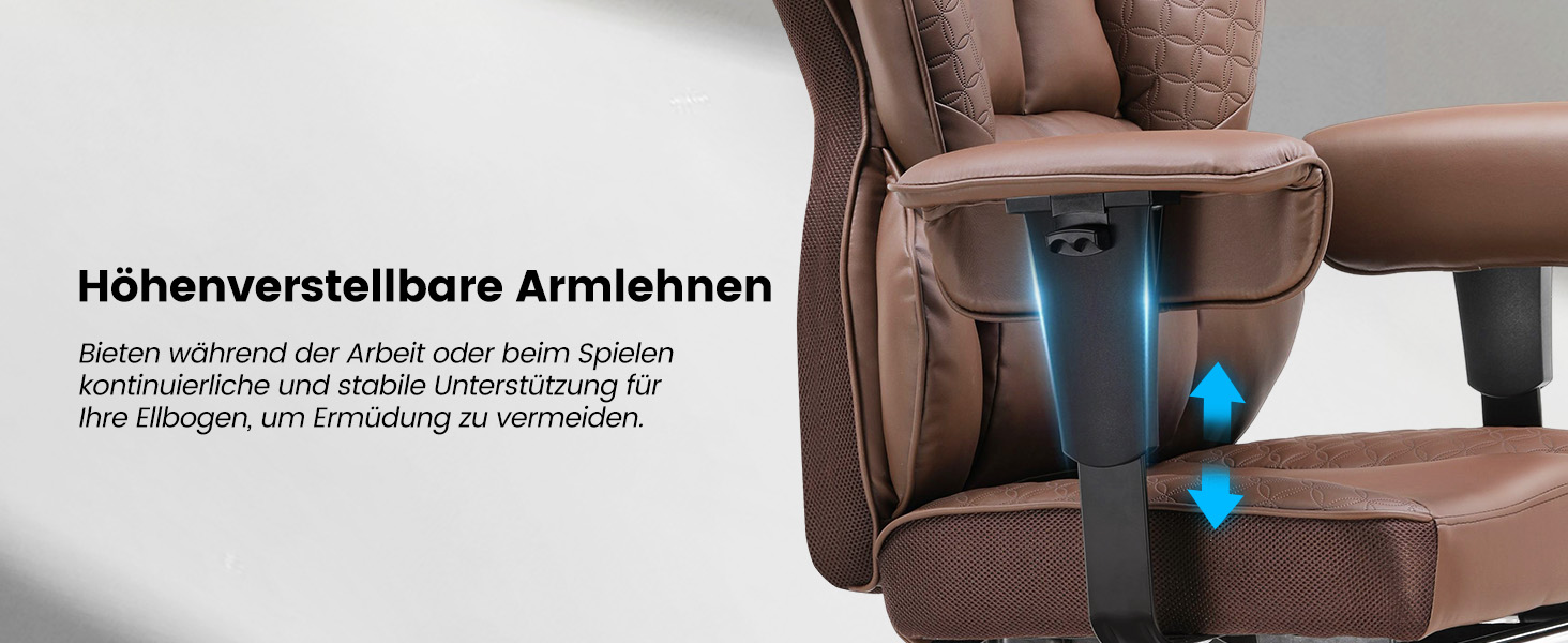 Ігровий крісло COMHOMA з ергономічною підтримкою спини, регульованими підлокітниками та широким сидінням (колір: коричневий)