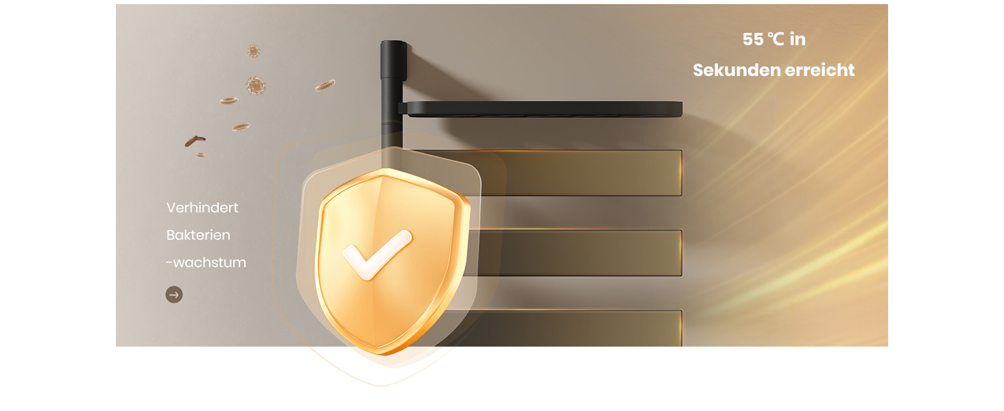 Електричний сушильник для рушників EMKE 180° з полицею, Wifi, 120W, 760x450 мм, чорний