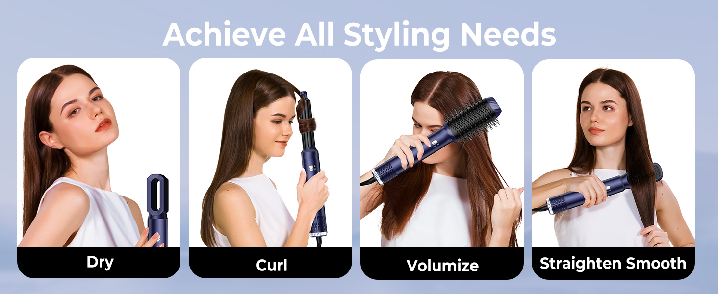 UMIGA Hairstyler 5-в-1: Фен-щітка, плойка, випрямляч для волосся (Королівський синій)