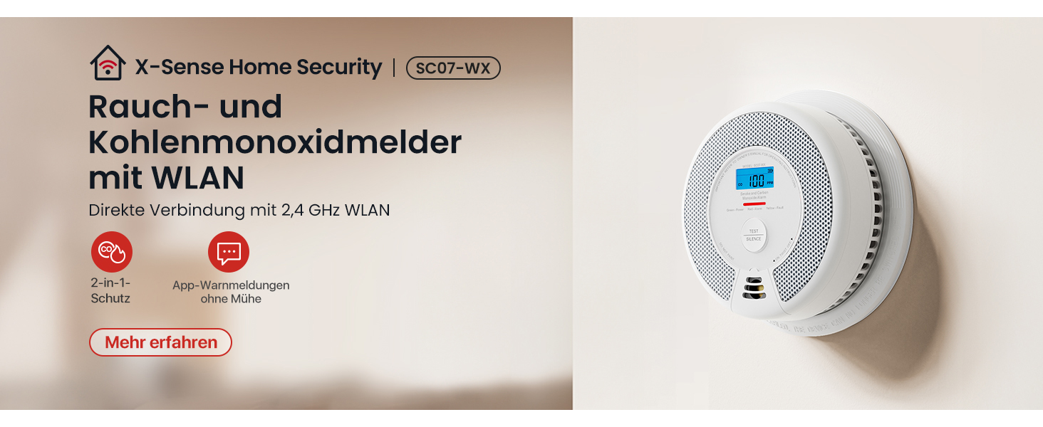 X-Sense Розумний димовий датчик з Wi-Fi, EN 14604, нічний режим, 10 років служби, змінна батарея, керування через додаток, XS0E-iR, білий