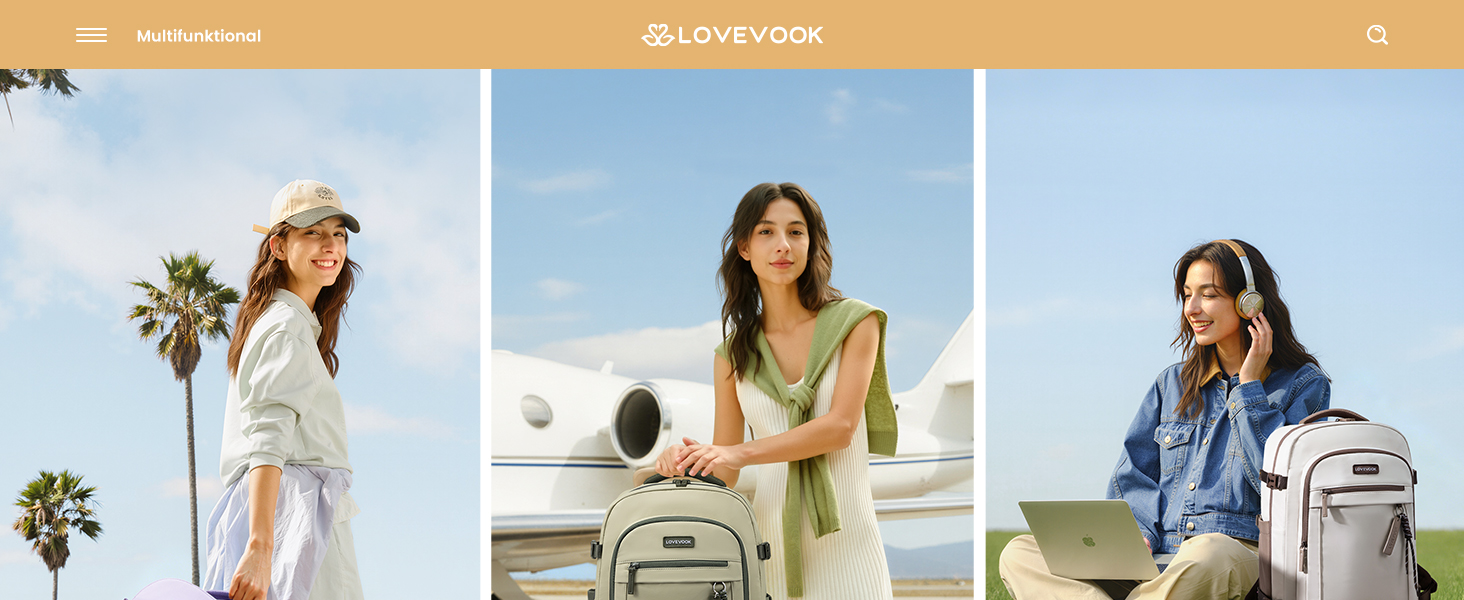Жіночий дорожній рюкзак LOVEVOOK для ручної поклажі в літак, місткий рюкзак для подорожей 40Л (45x36x20 см), коричневий