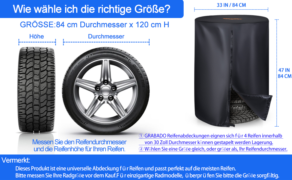Чохол для коліс автомобіля, великий, міцний, 420D, універсальний, на 4 колеса, з блискавкою, вологостійкий, з світловідбиваючими смугами (Ø 84 см x H 120 см), чорний