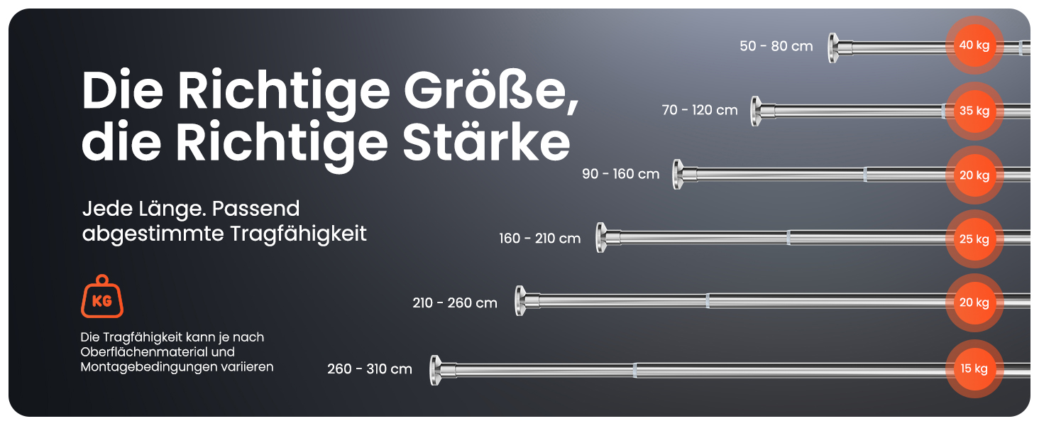 Штанга для душу без свердління 160-210 см, срібна, Ø 25 мм, телескопічна, з кріпленнями. Підходить для ванної, душової кабіни та перегородки. Нержавіюча сталь.