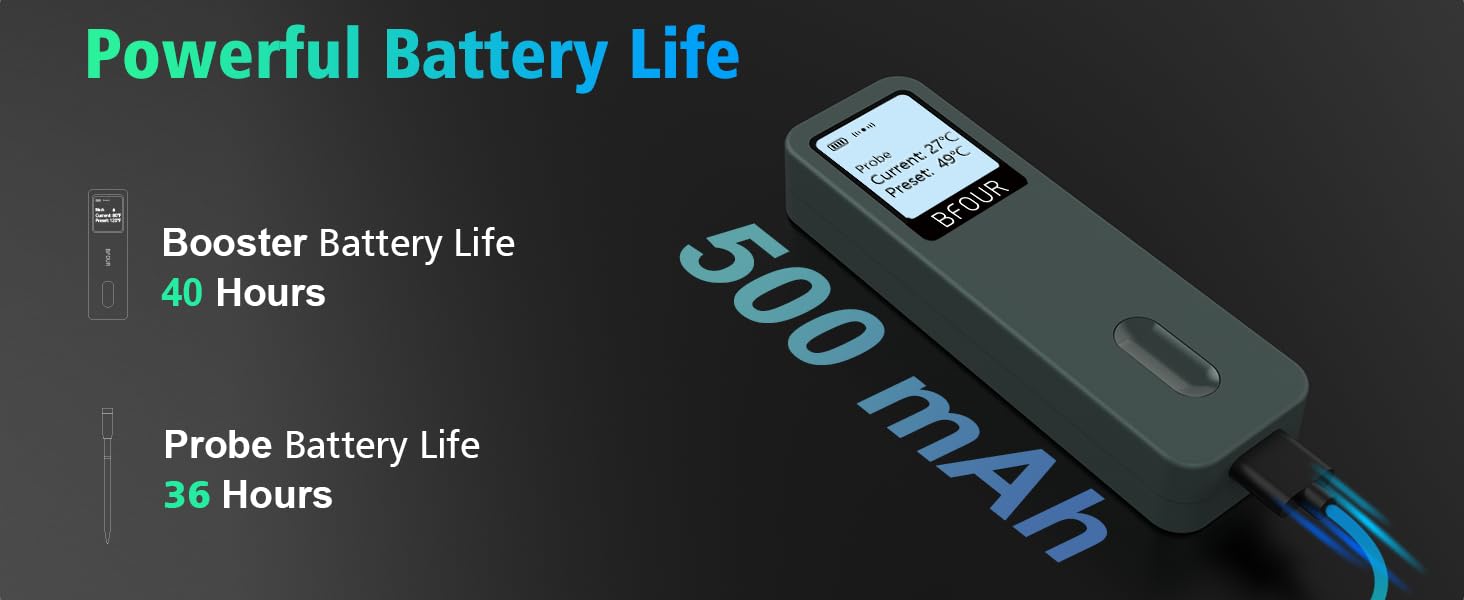 Термометр для м'яса BFOUR BF-30 PRO: бездротовий Bluetooth термометр-щуп з LCD-дисплеєм, IP67 водонепроникний, для приготування на грилі, в духовці, на кухні (зелений)