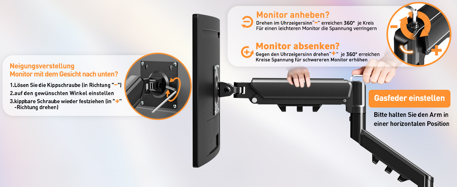Кріплення для монітора ELIVED EV6013W-DE (білий) – газліфт, регулювання, VESA 75/100 мм, 13-32 дюйми, 2-9 кг