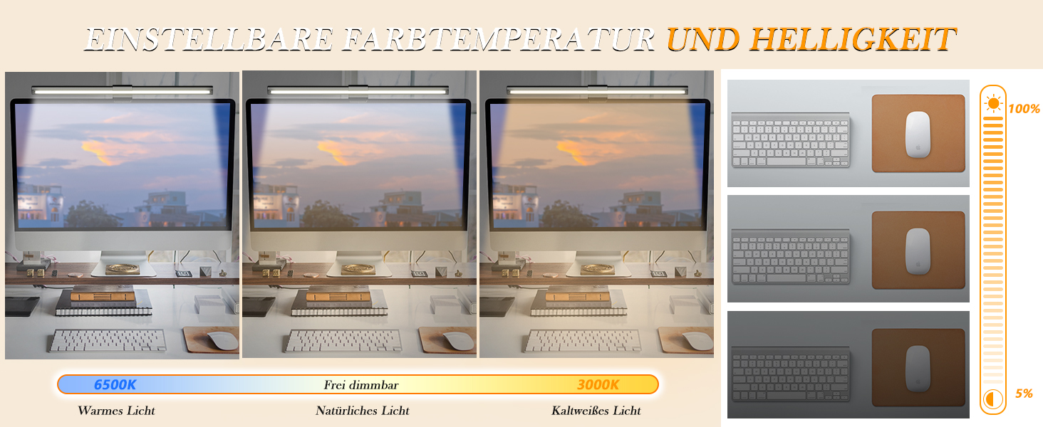 LED лампа для монітора з USB, сенсорне керування, захист від синього світла, регулювання яскравості та кольорової температури